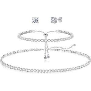 Tennis Necklace Bracelet for Women, Sterling Sliver, Dainty Chocker Necklace